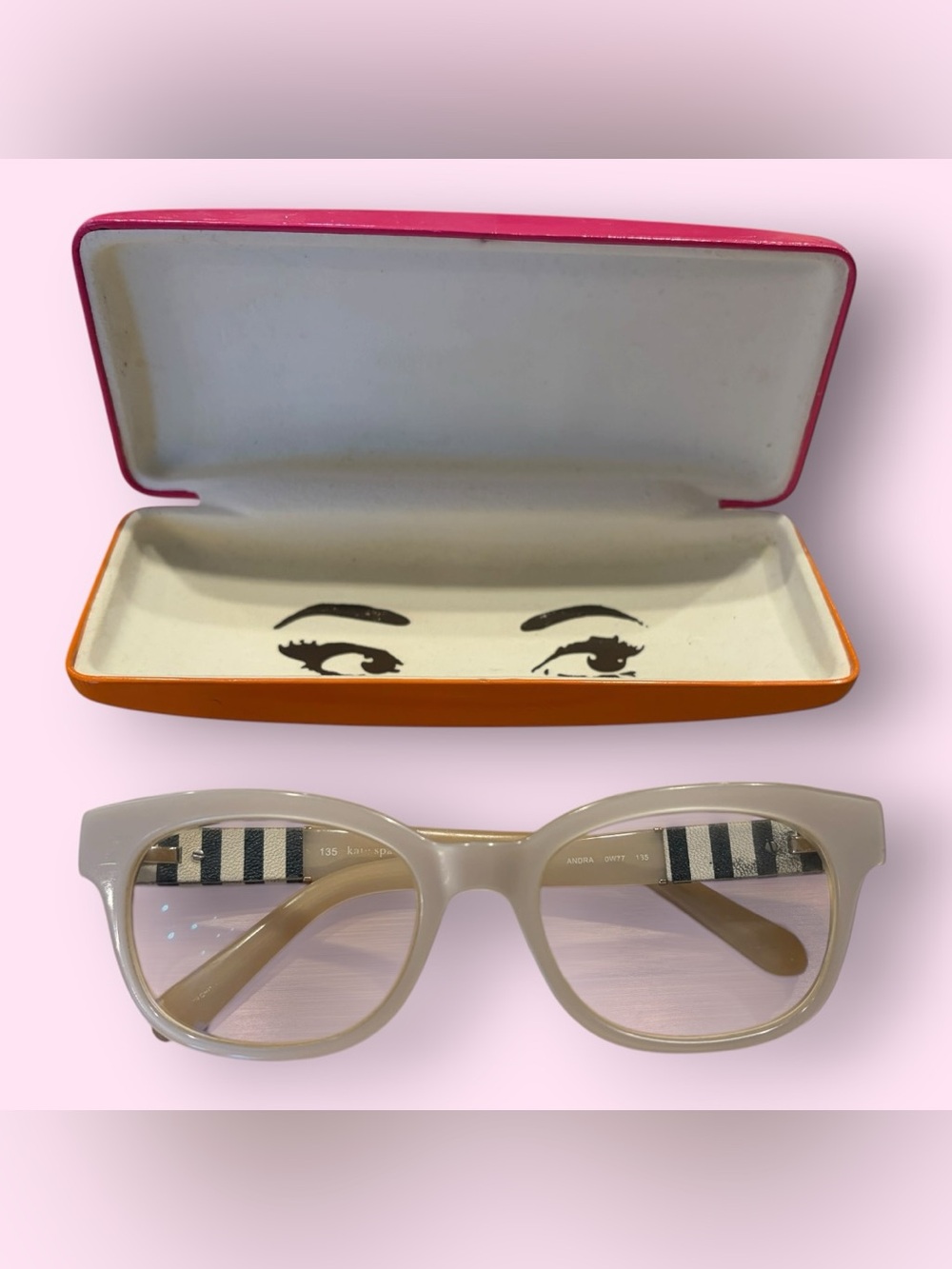 Kate Spade Andra Ivory Eyeglass Frames W/ Black and White Stripes 0W77 with Case